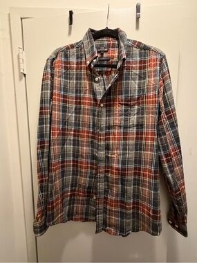 Next Signature Men's Plaid Button-Down Shirt in Rust and Gray